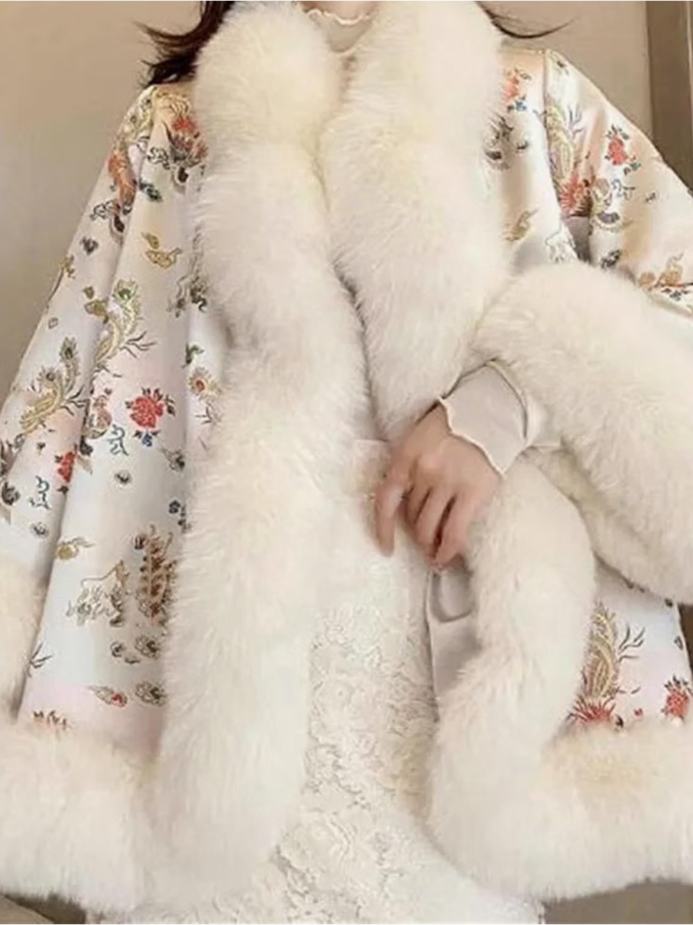 Chinese Botanical Faux Fur Coat - Picture 3 of 4